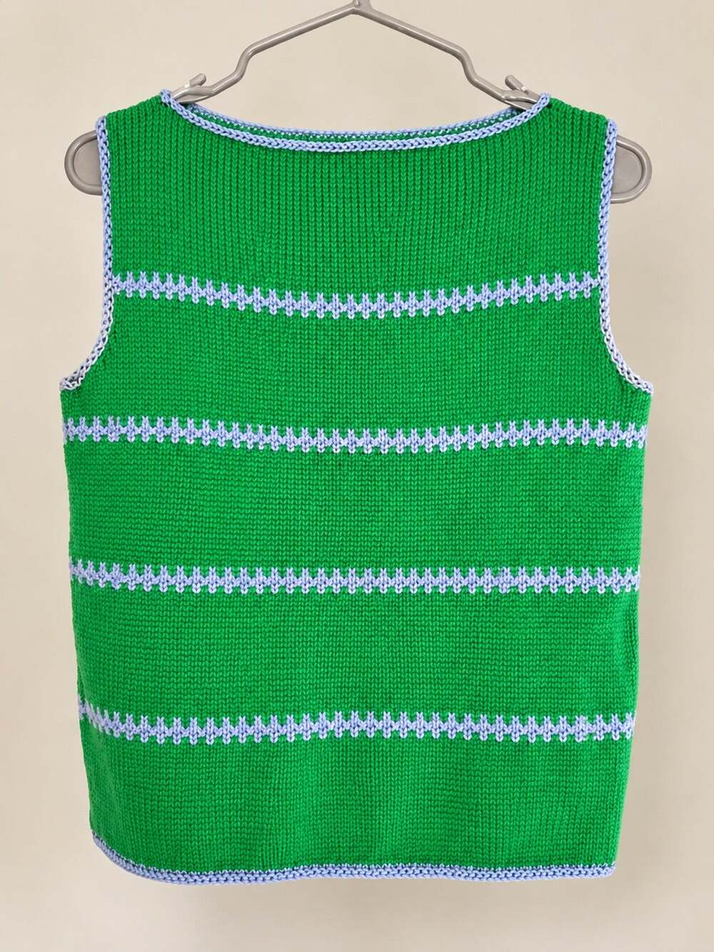Vintage St John Knits Sweater Vest 1960s 70s Green Blue Striped Sleeveless Rare